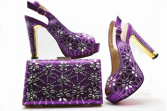 Top Quality High Heels Matching Clutch Bag For Summer Design Purple 41 shoes Zimivas