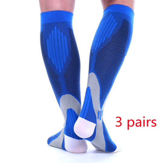 New Stretch Sports Pressure Men's And Women's Riding Soccer Socks Blue 3pairs 0 null