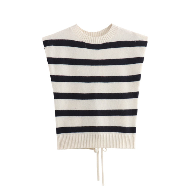 Round neck pullover sleeveless backless sweater knitted sweater Image color eprolo