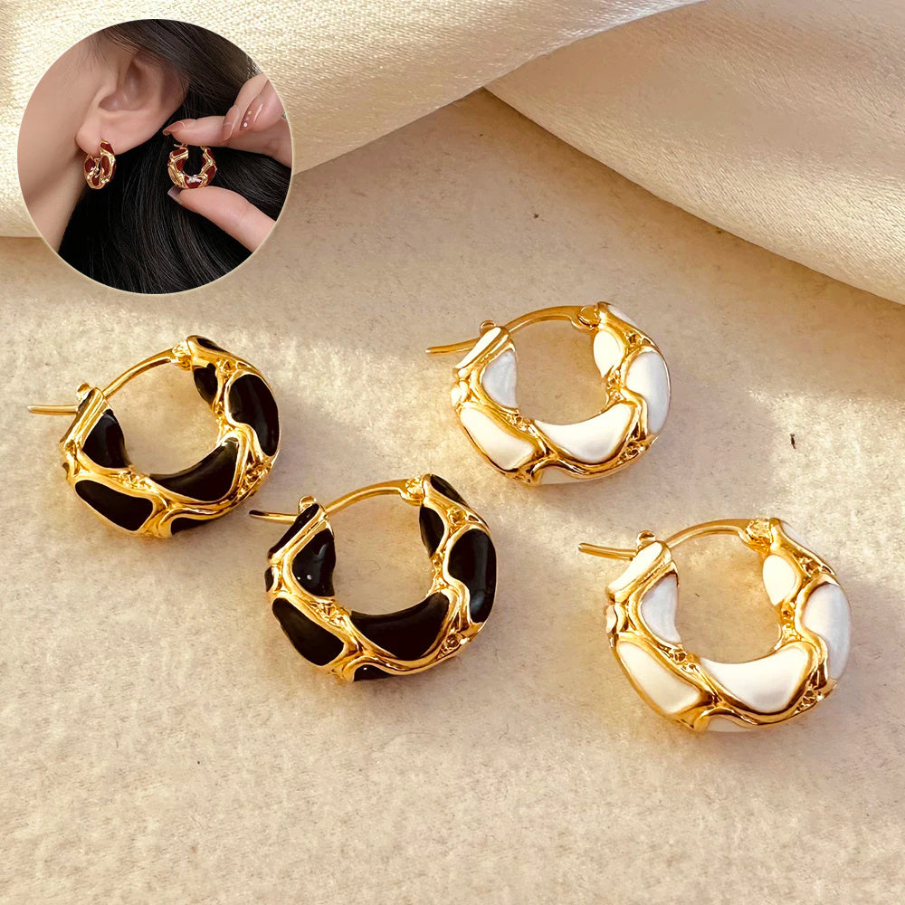 Fashion Jewelry New Trendy Enamel Color Metal Texture Small Hoop Earrings For Women Gold Plated Statement Ear Buckle Creative Jewelry Gifts jewelry Zimivas