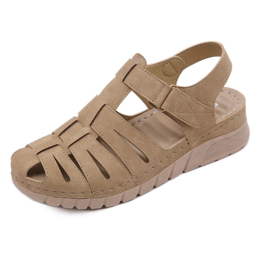 Wet water sandals for women with sloping heels soft soles anti slip and fashionable toe Roman thick soled sandals Apricot eprolo