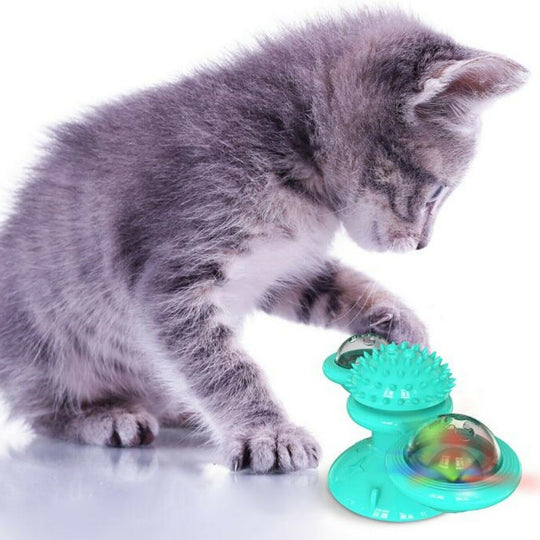 New Windmill Cat Toys Cute Rotating Interactive Cat Toy - Indoor Windmill Cat Toy With Suction Cup Catnip & Jagged Teeth Middle Ball, Smart Kitten Rotating Spinner Exercise Toy, Toothbrush & Massager 5 null