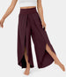 Loose Split Yoga Pants Summer Elastic High Waist Wide Leg Trousers Women's Fashion Versatile Clothing Purplish red Women Clothing Zimivas