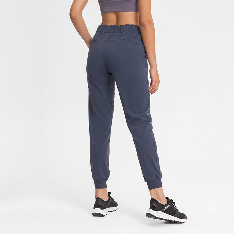 Simple Straight Sports And Leisure Elastic Ankle-tied Cropped Pants 0 Zimivas