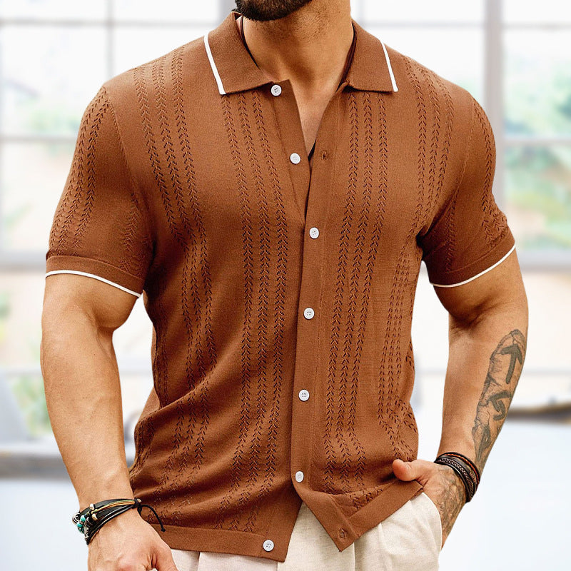 Short-sleeved Polo Shirt Summer Button Lapel Top Fashion Business Men's Clothing Brown 0 null