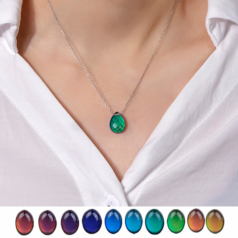 Mood Necklace Color Change Emotion Feeling Temperature Control Water Drop Tears Pendant Stainless Steel Chain Necklaces jewelry Zimivas