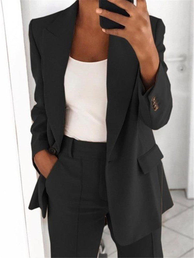 Fashion Polo Collar Slim-fit Cardigan Graceful Suit Jacket Women Black 0 null