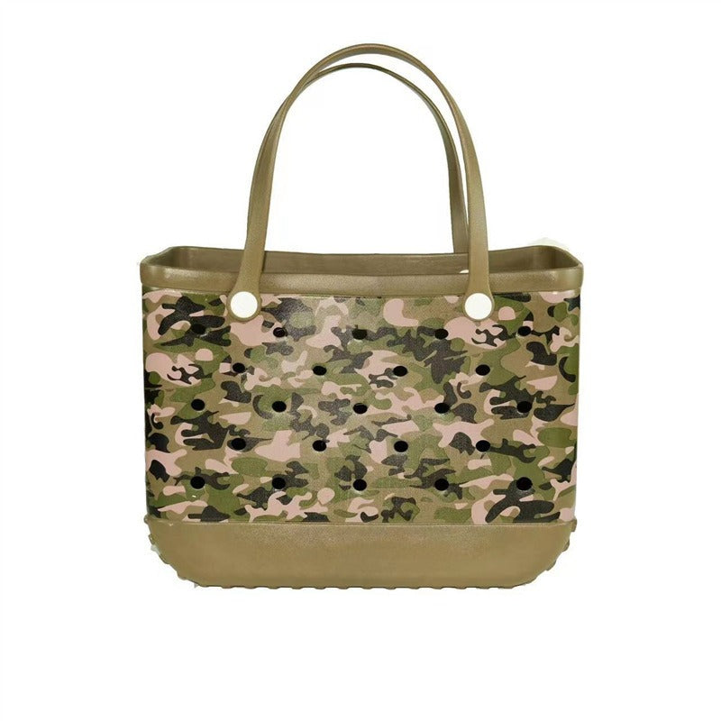 Dongdong Beach Storage Bag Handbag Printed EVA Outdoor Basket Pet Bag Military flower Medium size (38 * 32 * 13) eprolo