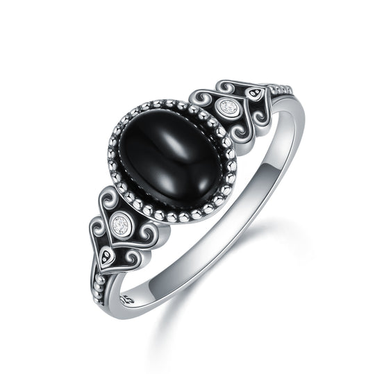 925 Sterling Silver Vintage Oxidized Black Onyx Ring for Women jewelry Zimivas