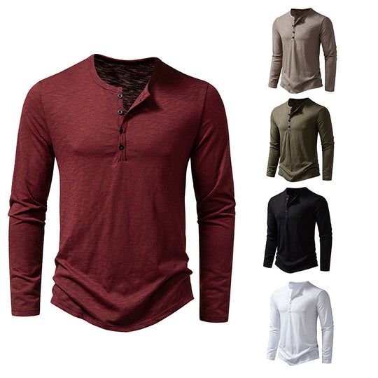 Mens Knit Long Sleeve Henley T-shirt Fashion Button Collar Tops Men Clothing Zimivas