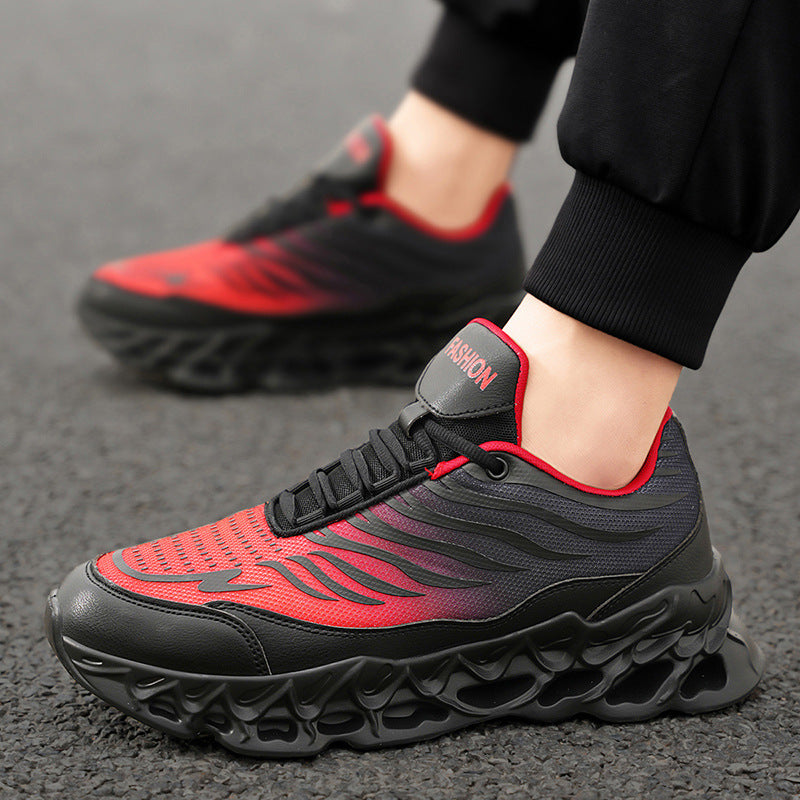 Men's Lace-up Sneakers Thick-soled Daddy Vulcanized Shoes Outdoor Running Sports Casual Shoes Black Red shoes Zimivas