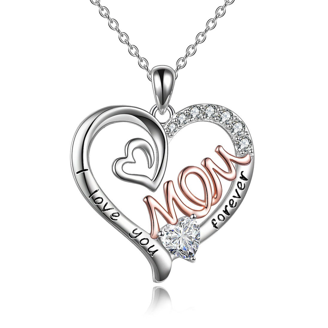 Mom Necklace S925 Sterling Silver Heart CZ Pink Stone Love Mum Pendant Birthstone Jewelry for Women Mother Gifts 5 null