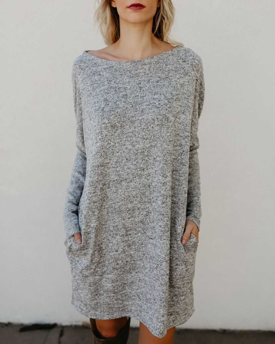 Ladies Simple Solid Color Sweater Loose Dress Grey Women Clothing Zimivas