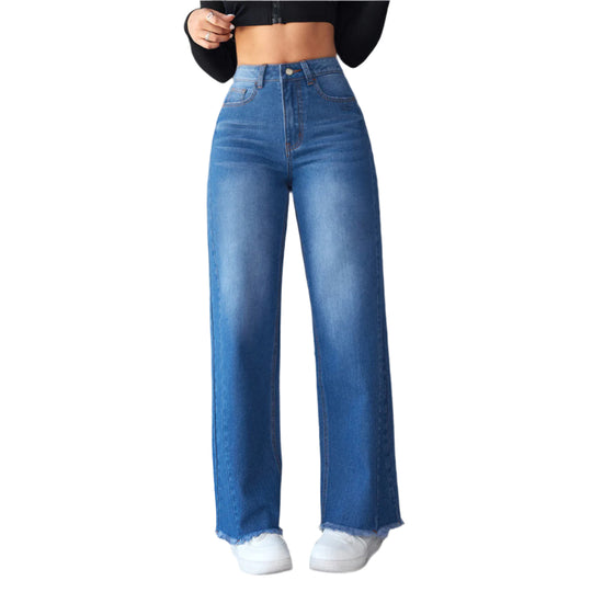 Fashion Straight Wide-leg Jeans Casual High-waist Non-elastic Womens Clothing Women Clothing Zimivas