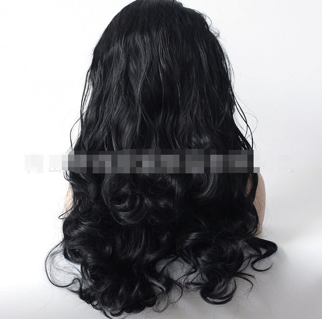 European and American fashion black big wave wig high-grade chemical fiber front lace head cover 0 null