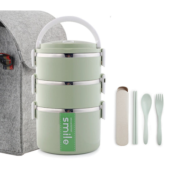 Stainless Steel Lunch Box Green 3 layers + bag Dinning plate Zimivas