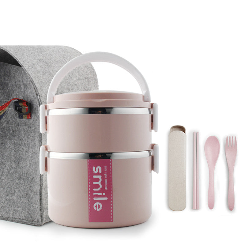 Stainless Steel Lunch Box Pink 2 layers + bag Dinning plate Zimivas