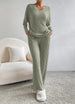 Fashion Solid Striped Suit V-neck Long-sleeved Top And Casual Straight Pants Loose Temperament Women's Clothing 4 null