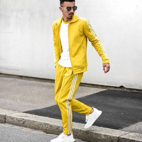 Men Long sleeves Leisure Sports Suits Outfit Sets Yellow men clothing Zimivas