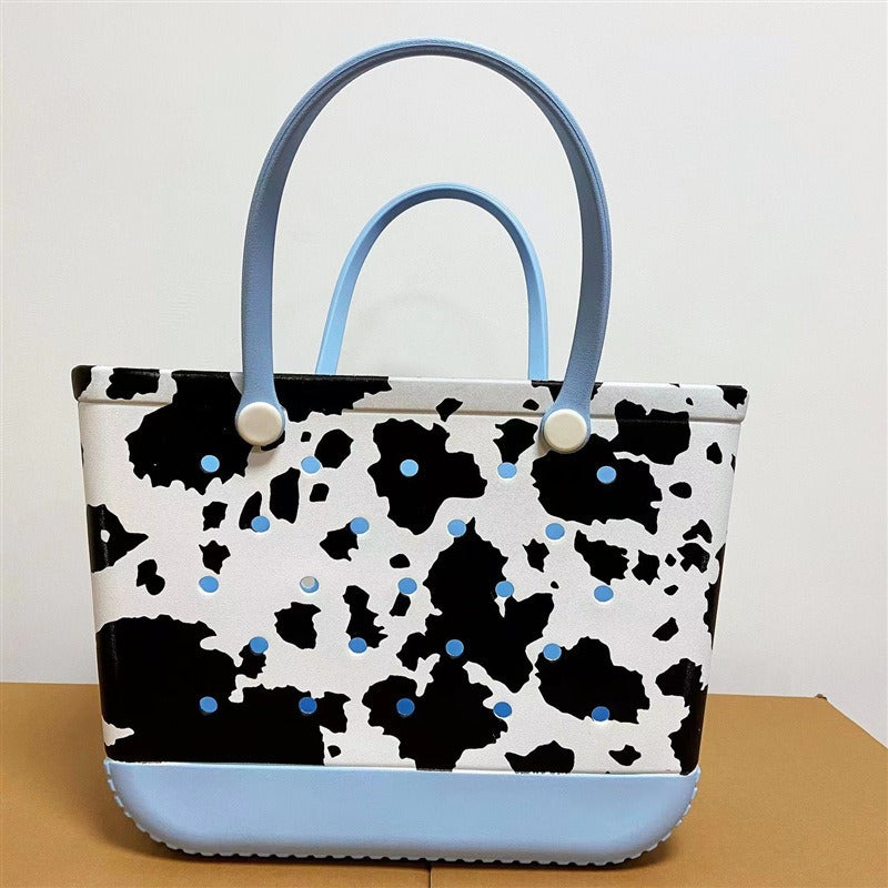 Dongdong Beach Storage Bag Handbag Printed EVA Outdoor Basket Pet Bag Sky Blue Cow Medium size (38 * 32 * 13) eprolo