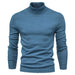 Men's Solid Color Slim Pullover Turtleneck Sweater Winter Casual Tops Clothing Fog Blue Men Clothing Zimivas