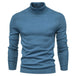 Men's Solid Color Slim Pullover Turtleneck Sweater Winter Casual Tops Clothing Fog Blue Men Clothing Zimivas