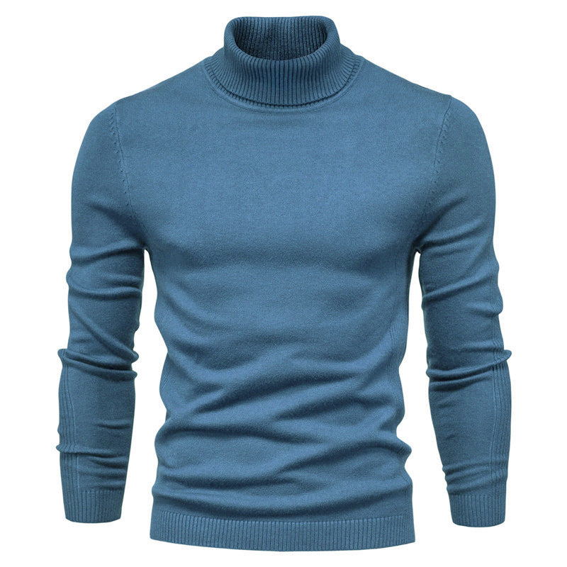 Men's Solid Color Slim Pullover Turtleneck Sweater Winter Casual Tops Clothing Fog Blue Men Clothing Zimivas