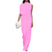 women Solid Color One-Shoulder Pile Collar Jumpsuit Pink Women Clothing Zimivas