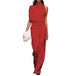 women Solid Color One-Shoulder Pile Collar Jumpsuit Red Women Clothing Zimivas