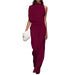 women Solid Color One-Shoulder Pile Collar Jumpsuit Wine Red Women Clothing Zimivas