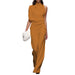 women Solid Color One-Shoulder Pile Collar Jumpsuit Yellow Women Clothing Zimivas