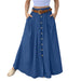 Women's Button Skirt Casual High Waist Plus Size Long Dress Blue Women Clothing Zimivas