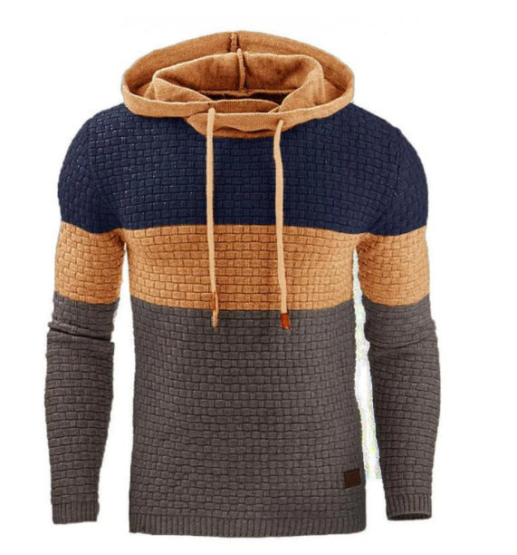 Men's Jacquard Sweater Long-sleeved Hoodie Warm Color Hooded Sweatshirt Jacket A Yellow Men Clothing Zimivas