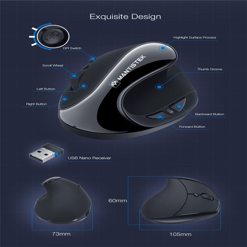 2.4G Vertical Ergonomic Optical Mouse 3 Adjustable DPI Level Computer & office Zimivas