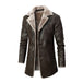 Plush Lapel Leather Jacket Winter Warm Fleece Single-breasted Coat For Men Long Clothing Brown 0 null