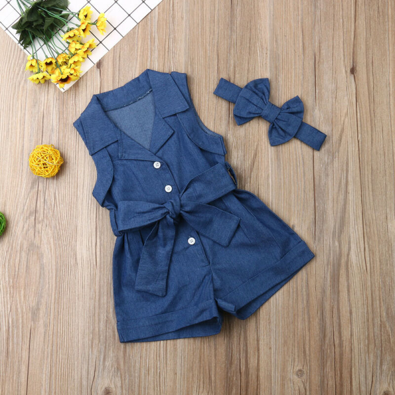 Pudcoco Kids Baby Girl Clothes Sleeveless Romper Denim 0 null