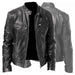 Men's Zip Cardigan PU Leather Jacket With Stand Collar Men Clothing Zimivas