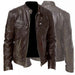 Men's Zip Cardigan PU Leather Jacket With Stand Collar Men Clothing Zimivas