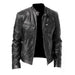 Men's Zip Cardigan PU Leather Jacket With Stand Collar Black Men Clothing Zimivas