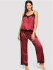 Pajamas Simulation Silk Summer Long Pajamas Two-Piece Suit Maroon Women Clothing Zimivas