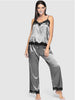 Pajamas Simulation Silk Summer Long Pajamas Two-Piece Suit Silver gray Women Clothing Zimivas