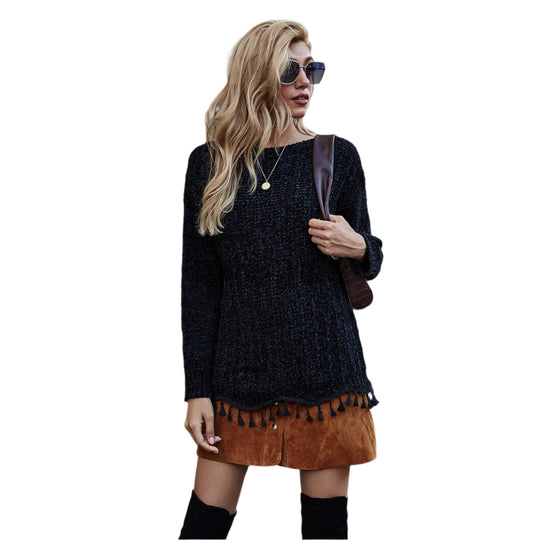 Autumn And Winter Women's Loose Large Size Stitching Sweater Solid Color Knitted Sweater Women Clothing Zimivas