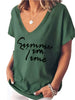 Women's Fashion Short Sleeve V-Neck Letter Print Top T Shirt Green Women Clothing Zimivas