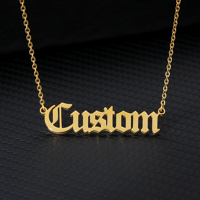 Personalized Antique English Personalized Name Necklaces For Women Gold Silver Color Stainless Steel Chain Pendant Necklace Jewelry 0 null