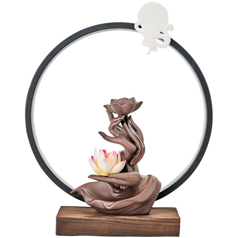 Factory Direct Sales Creative Ceramic Lamp Ring Bergamot Lotus Heart Guanyin Back Flow Incense Porch Furniture Decoration Cross-Border New Products 0 null