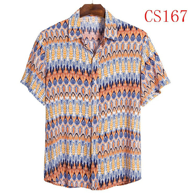 men Flower Shirt Series High-quality Cotton Short-sleeved Lapel Shirt E Men Clothing Zimivas