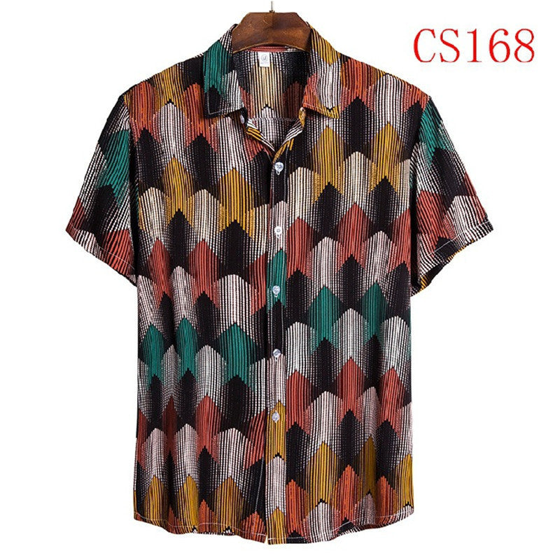 men Flower Shirt Series High-quality Cotton Short-sleeved Lapel Shirt F Men Clothing Zimivas