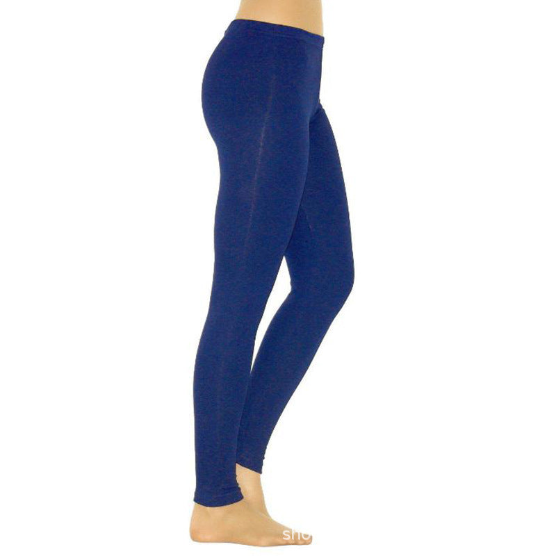 Women's Solid Color Leggings Stretch Nine-Point Leggings Blue Women Clothing Zimivas