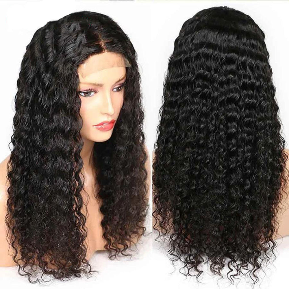 All hand-woven Wig Female Front Lace Chemical Fiber Long Curly Hair Wig Set Black Wig Zimivas