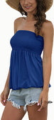 Sleeveless Babydoll Tube Top Ruffled Pleated Top Blue 0 null